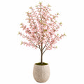 Albero artificiale fiorito 180 cm con vaso in cemento rosa per decorazione da interno