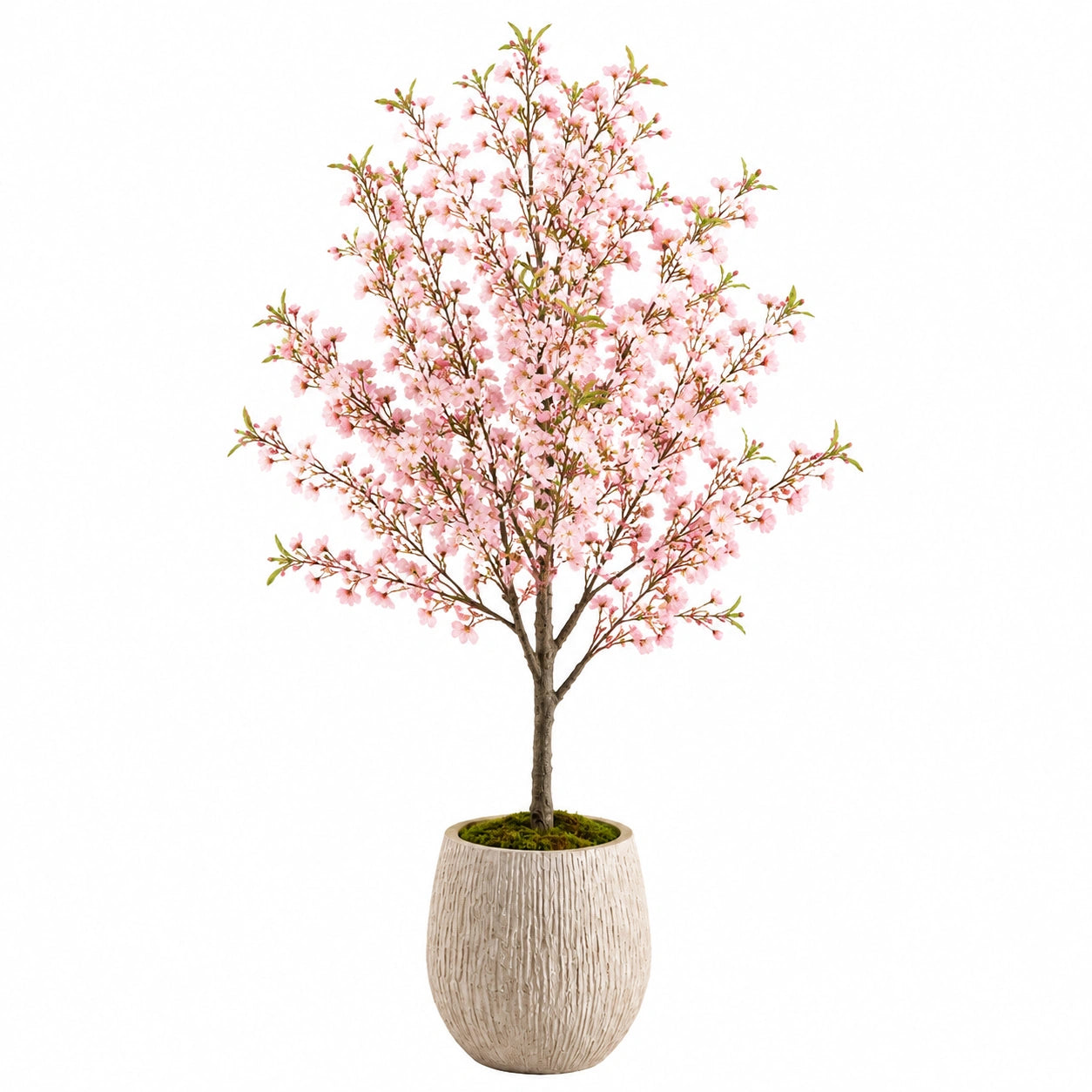 Albero artificiale fiorito 180 cm con vaso in cemento rosa per decorazione da interno