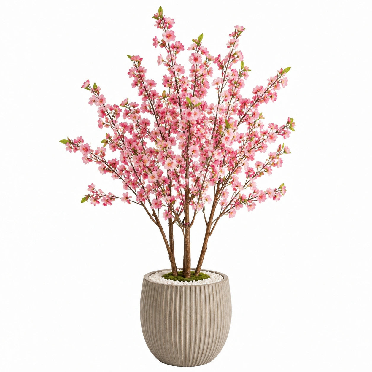 Albero artificiale fiorito 180 cm con vaso in ceramica rosa per interni