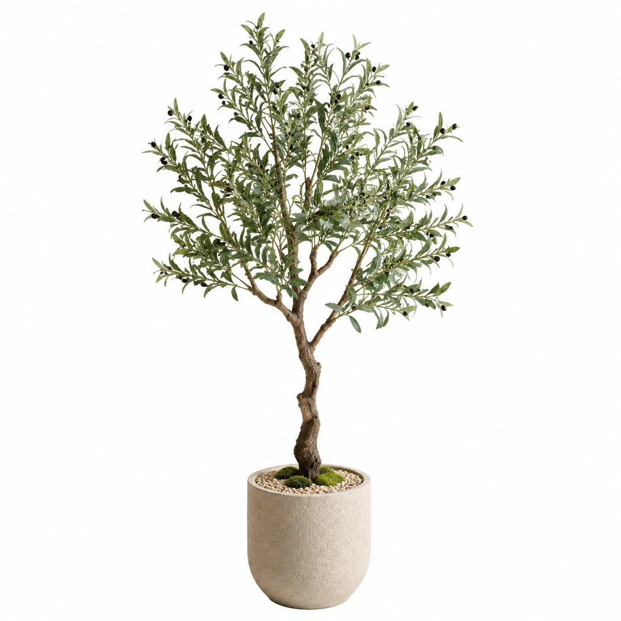 Albero artificiale di ulivo 180 cm con vaso in cemento beige per interni