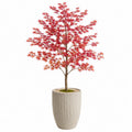 Albero artificiale di acero 180 cm con vaso in ceramica beige - fogliame rosso decorativo da interno