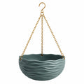 Vaso sospeso 30 x 16 cm in ceramica verde con catene dorate - decorativo ondulato