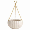 Vaso sospeso 20 x 14 cm in ceramica beige con catene dorate per piante da interno