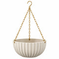 Vaso sospeso Ø30 cm in ceramica beige con catene dorate per piante