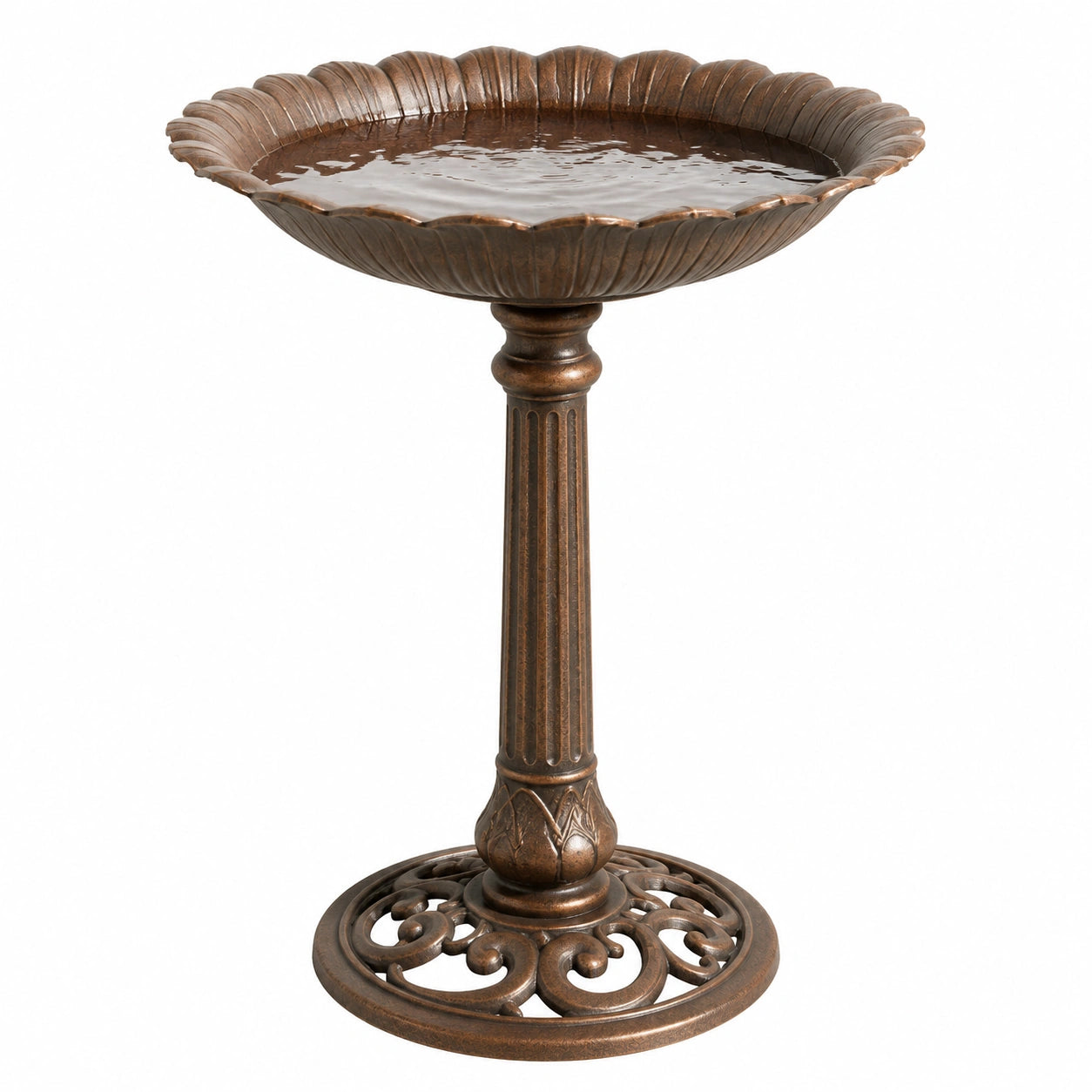 Bagno per uccelli da giardino Ø 50 cm in metallo marrone con piedistallo decorativo