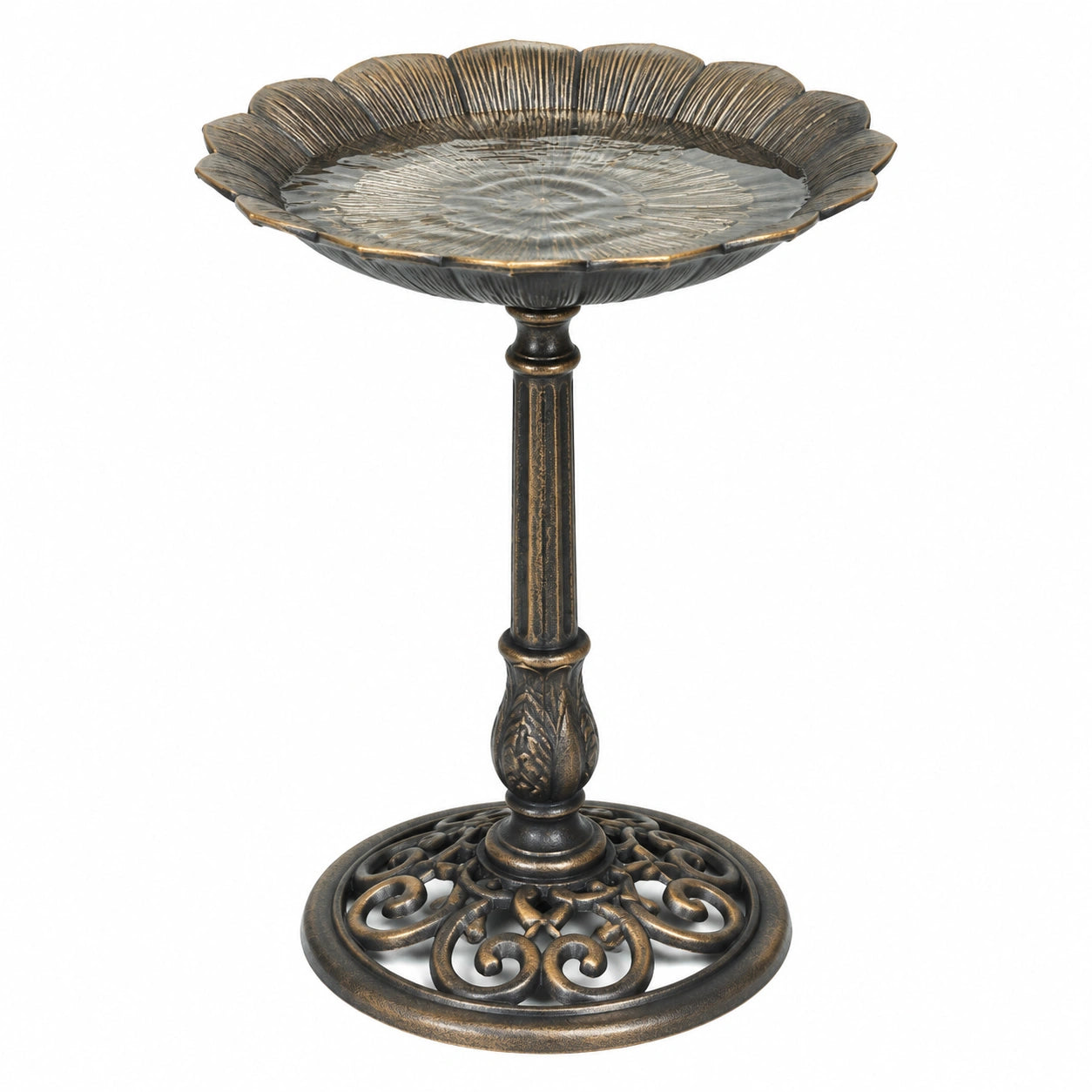 Bagno per uccelli in ghisa diametro 43 cm marrone bronzo da giardino su piedistallo