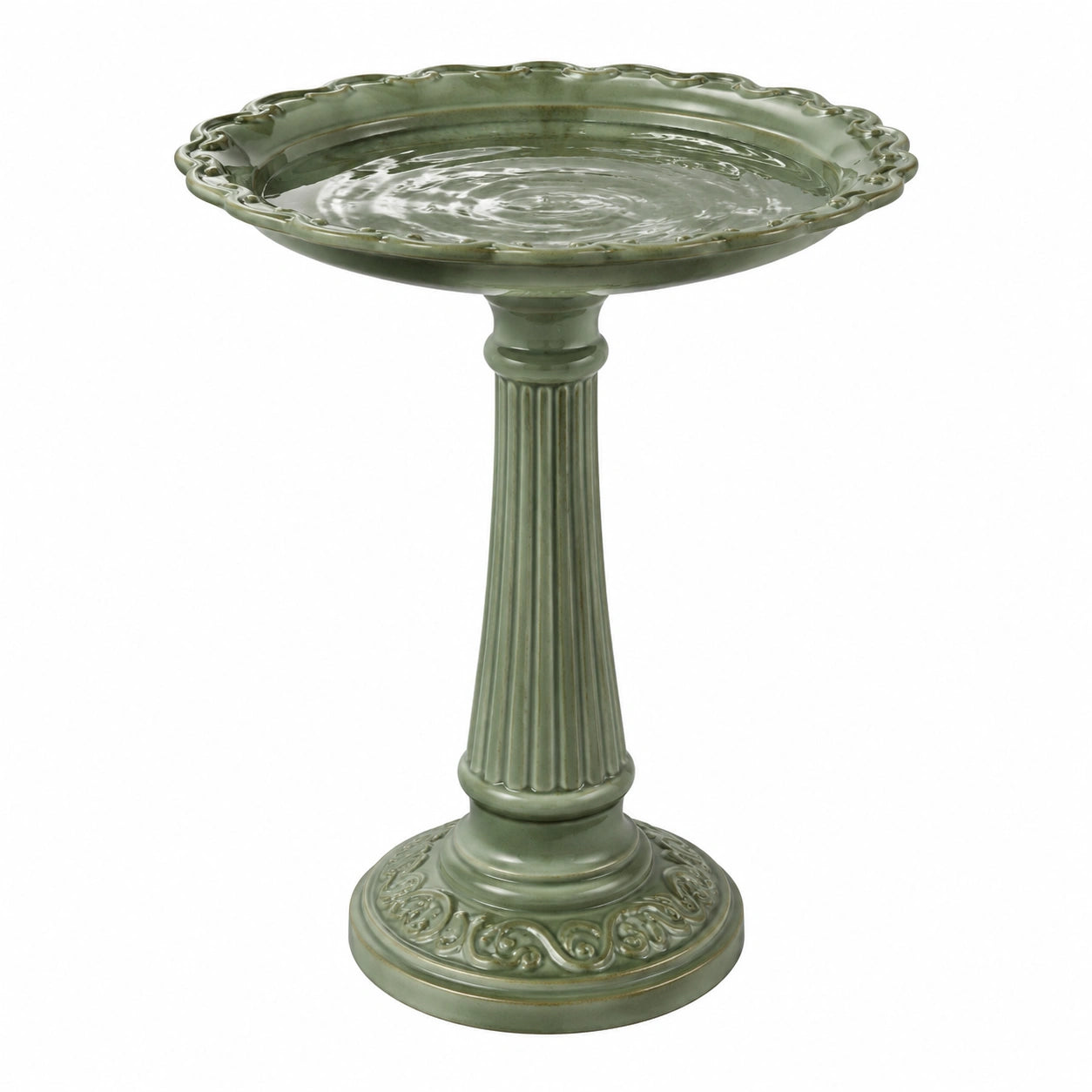 Bagno per uccelli Ø42 cm in ceramica verde con piedistallo decorativo
