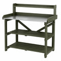 Tavolo da giardinaggio 100 x 55 x 155 cm in legno verde con piano in metallo - ripiani e ganci