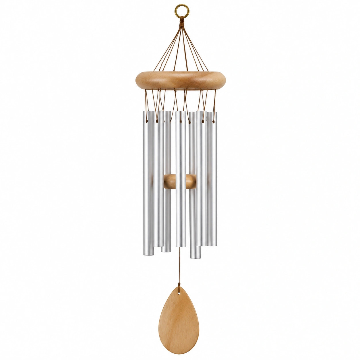 Campanella eolica 85 cm in legno e alluminio argento da esterno a sospensione