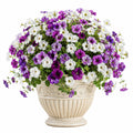 Pianta artificiale in vaso di petunie 55 cm bianco viola verde per decorazione interna ed esterna