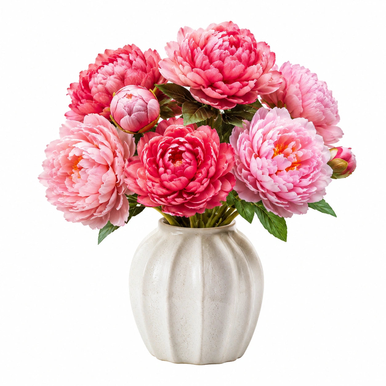 Pianta artificiale in vaso 55 cm peonie rosa in tessuto con vaso in ceramica decorativa
