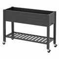 Fioriera rialzata 120 x 60 x 90 cm in metallo nero con ruote e ripiano inferiore