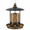 Mangiatoia per uccelli sospesa 28 x 38 cm in metallo e plastica trasparente nero bronzo stile classico