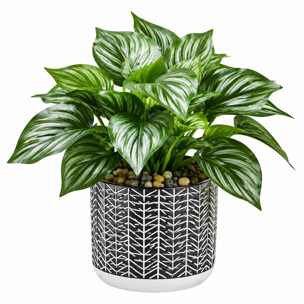 Pianta verde artificiale 45 cm in plastica verde con vaso decorativo per interni