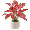 Pianta artificiale in vaso 85 cm foglie rosa e verdi in plastica per interno stile decorativo