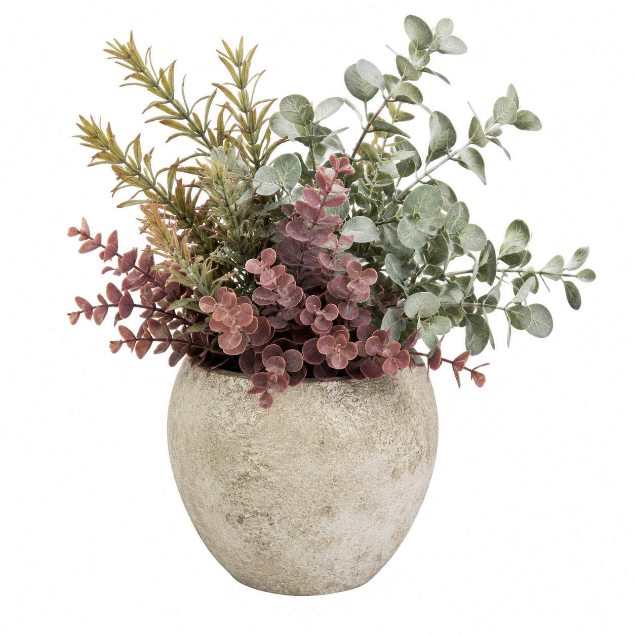 Pianta artificiale in vaso 55 cm plastica verde e bordeaux per interni stile naturale