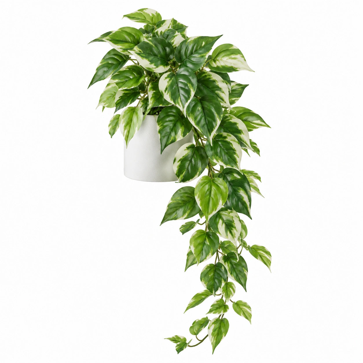 Pianta verde artificiale 110 cm in plastica verde e crema con vaso bianco ricadente